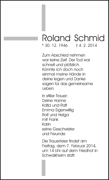 Traueranzeige von Roland Schmid von Waiblinger Kreiszeitung