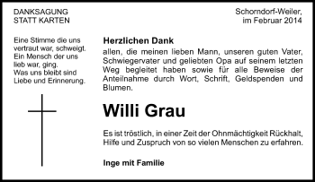 Traueranzeige von Willi Grau von Waiblinger Kreiszeitung