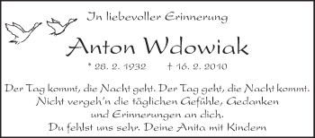 Traueranzeige von AnFon Wdowiak von Waiblinger Kreiszeitung