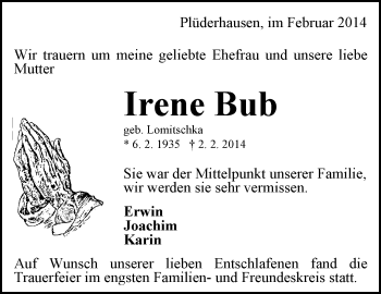 Traueranzeige von Irene Bub von Waiblinger Kreiszeitung
