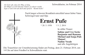 Traueranzeige von Ernst Pufe von Waiblinger Kreiszeitung