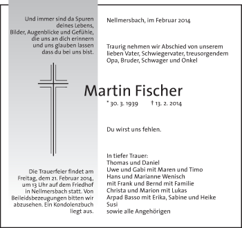 Traueranzeige von Martin Fischer von Waiblinger Kreiszeitung