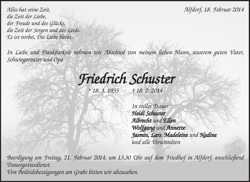  Traueranzeige für Arbrecht und Efün vom 20.02.2014 aus Waiblinger Kreiszeitung