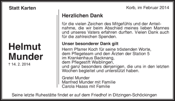 Traueranzeige von Helmut Munder von Waiblinger Kreiszeitung