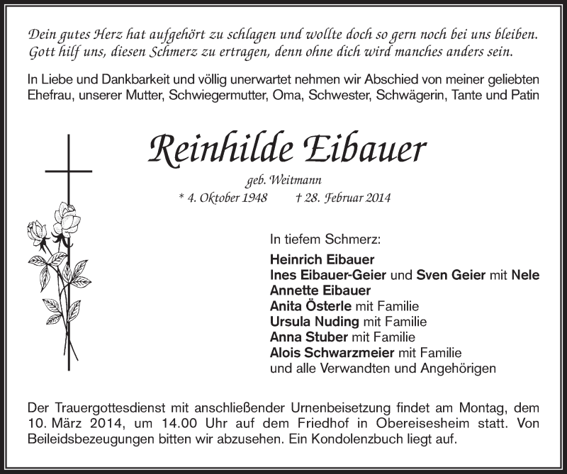  Traueranzeige für Reinhilde Eibauer vom 07.03.2014 aus Waiblinger Kreiszeitung