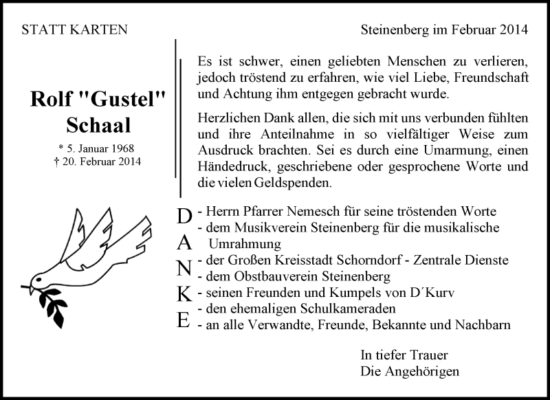  Traueranzeige für Rolf Schaal vom 12.03.2014 aus Waiblinger Kreiszeitung