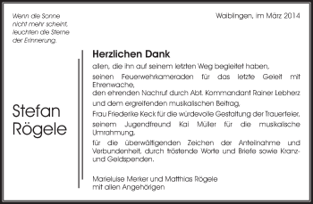 Traueranzeige von Stefan Rögele von Waiblinger Kreiszeitung