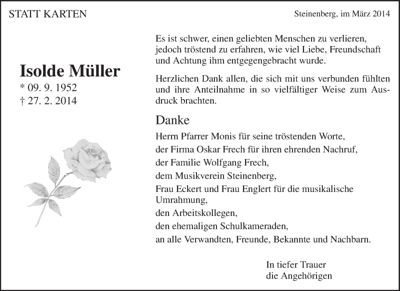  Traueranzeige für Isolde Müller vom 28.03.2014 aus Waiblinger Kreiszeitung