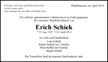Traueranzeige von Erich Schiek von Waiblinger Kreiszeitung