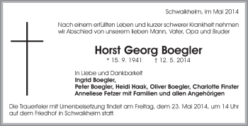 Traueranzeige von Horst Georg Boegler von Waiblinger Kreiszeitung
