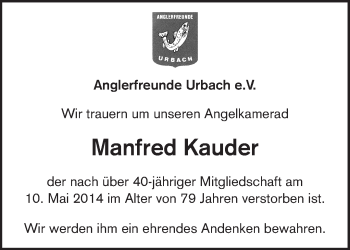 Traueranzeige von Manfred Kauder von Waiblinger Kreiszeitung