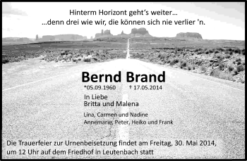 Traueranzeige von Bernd Brand von Waiblinger Kreiszeitung