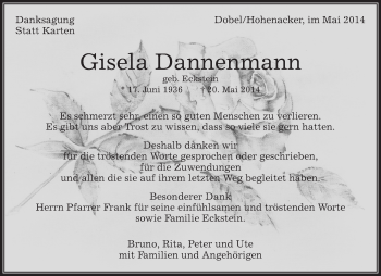 Traueranzeige von Gisela Dannenmann von Waiblinger Kreiszeitung