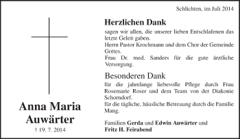 Traueranzeige von Anna Maria von Waiblinger Kreiszeitung