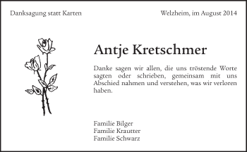 Traueranzeige von Antje Kretschmer von Waiblinger Kreiszeitung