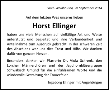Traueranzeige von Horst Ellinger von Waiblinger Kreiszeitung