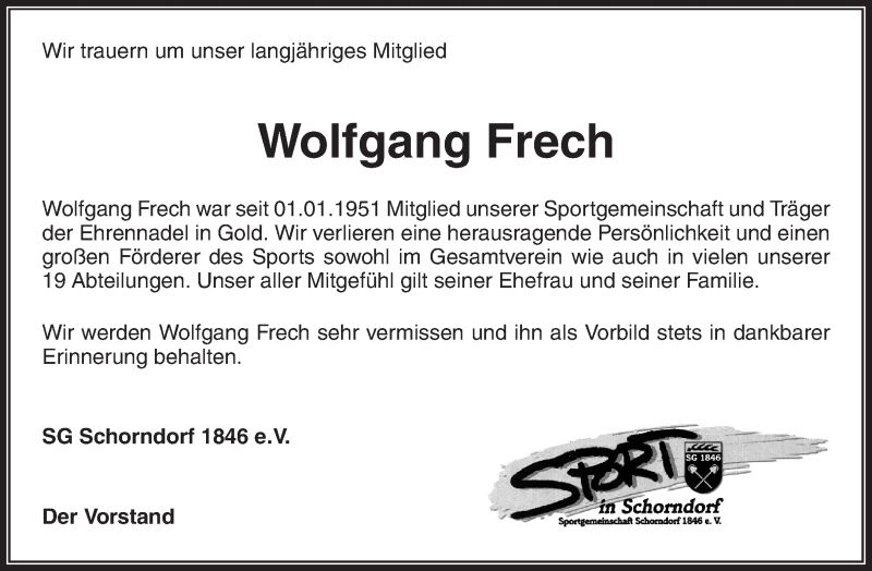  Traueranzeige für Wolfgang Frech vom 04.11.2014 aus Waiblinger Kreiszeitung