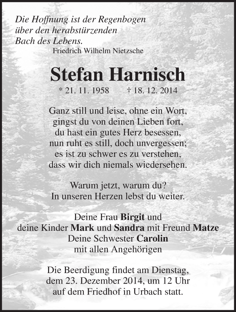  Traueranzeige für Stefan Harnisch vom 22.12.2014 aus Waiblinger Kreiszeitung