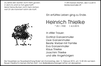 Traueranzeige von Heinrich Thielke von Waiblinger Kreiszeitung