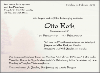 Traueranzeige von Otto Roth von Waiblinger Kreiszeitung