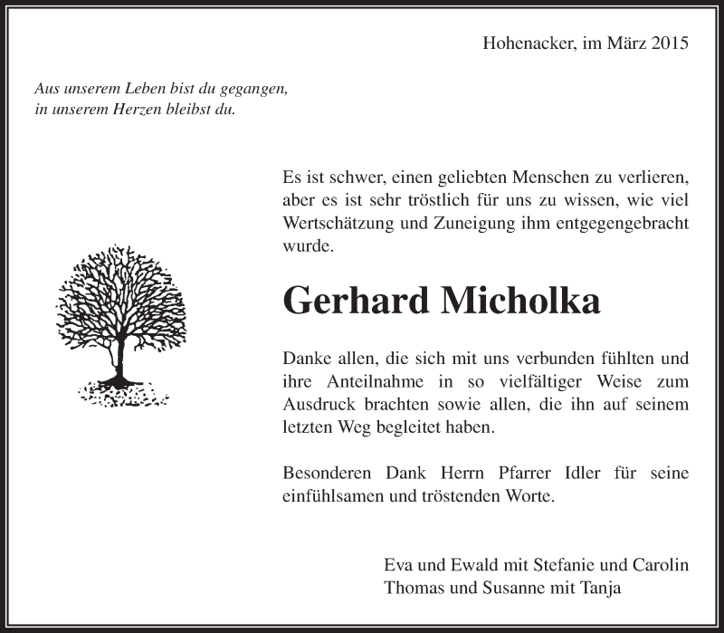  Traueranzeige für Gerhard Micholka vom 07.03.2015 aus Waiblinger Kreiszeitung