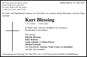 Traueranzeige von Kurt Blessing von Waiblinger Kreiszeitung