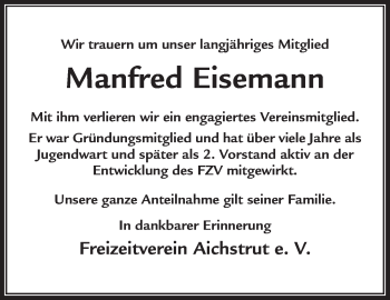 Traueranzeige von Manfred Eisemann von Waiblinger Kreiszeitung