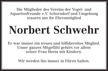 Traueranzeige von Norbert Schwehr von Waiblinger Kreiszeitung