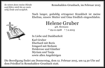 Traueranzeige von Helene Gruber von Waiblinger Kreiszeitung