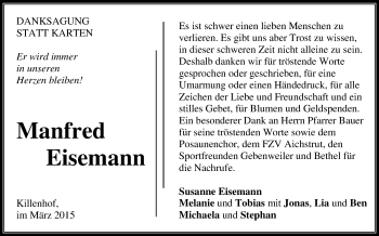 Traueranzeige von Manfred Eisemann von Waiblinger Kreiszeitung