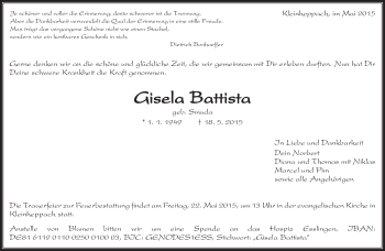 Traueranzeige von Gisela Battista von Waiblinger Kreiszeitung