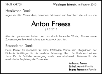 Traueranzeige von Anton Freess von Waiblinger Kreiszeitung