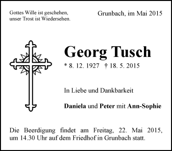 Traueranzeige von Georg Tusch von Waiblinger Kreiszeitung