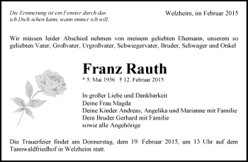 Traueranzeige von Franz Rauth von Waiblinger Kreiszeitung