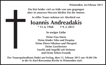 Traueranzeige von loannis Andreadakis von Waiblinger Kreiszeitung