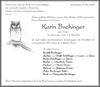 Traueranzeige von Karin Buchinger von Waiblinger Kreiszeitung