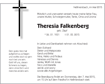Traueranzeige von Theresia Falkenberg von Waiblinger Kreiszeitung