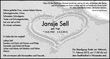 Traueranzeige von Jansje Sell von Waiblinger Kreiszeitung