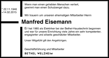 Traueranzeige von Manfred Eisemann von Waiblinger Kreiszeitung