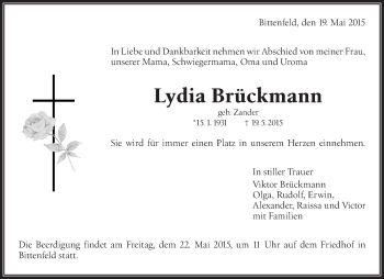 Traueranzeige von Lydia Brückmann von Waiblinger Kreiszeitung
