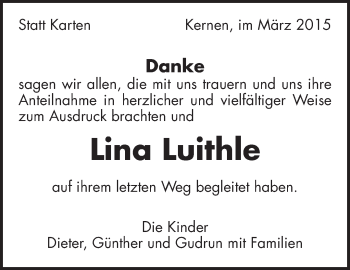 Traueranzeige von Lina Luithle von Waiblinger Kreiszeitung