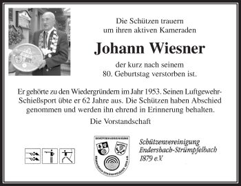 Traueranzeige von Johann Wiesner von Waiblinger Kreiszeitung