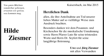 Traueranzeige von Hilde Ziesmer von Waiblinger Kreiszeitung