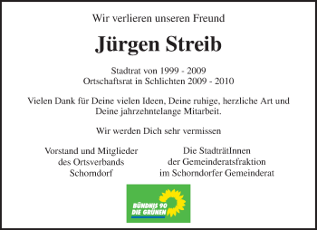 Traueranzeige von Jürgen Streib von Waiblinger Kreiszeitung