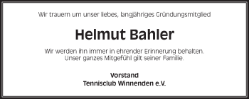 Traueranzeige von Helmut Bahler von Waiblinger Kreiszeitung