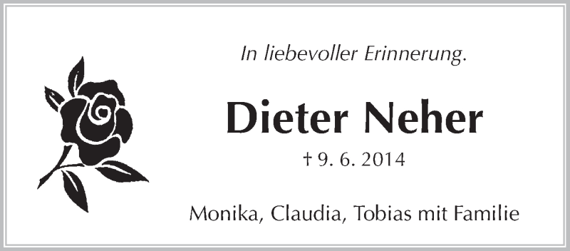  Traueranzeige für Dieter Neher vom 09.06.2015 aus Waiblinger Kreiszeitung
