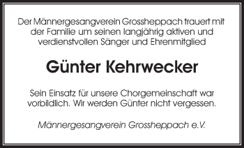 Traueranzeige von Günter Kehrwecker von Waiblinger Kreiszeitung