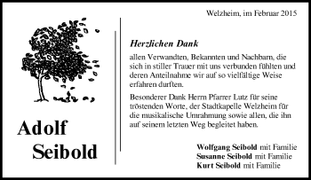 Traueranzeige von Adolf Seibold von Waiblinger Kreiszeitung