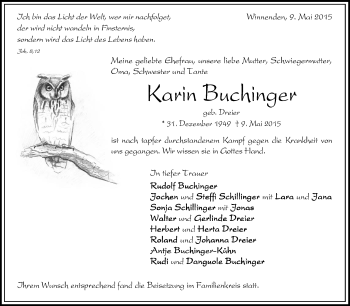 Traueranzeige von Karin Buchinger von Waiblinger Kreiszeitung