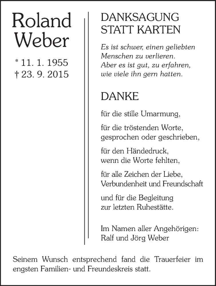  Traueranzeige für Roland Weber vom 21.10.2015 aus Waiblinger Kreiszeitung